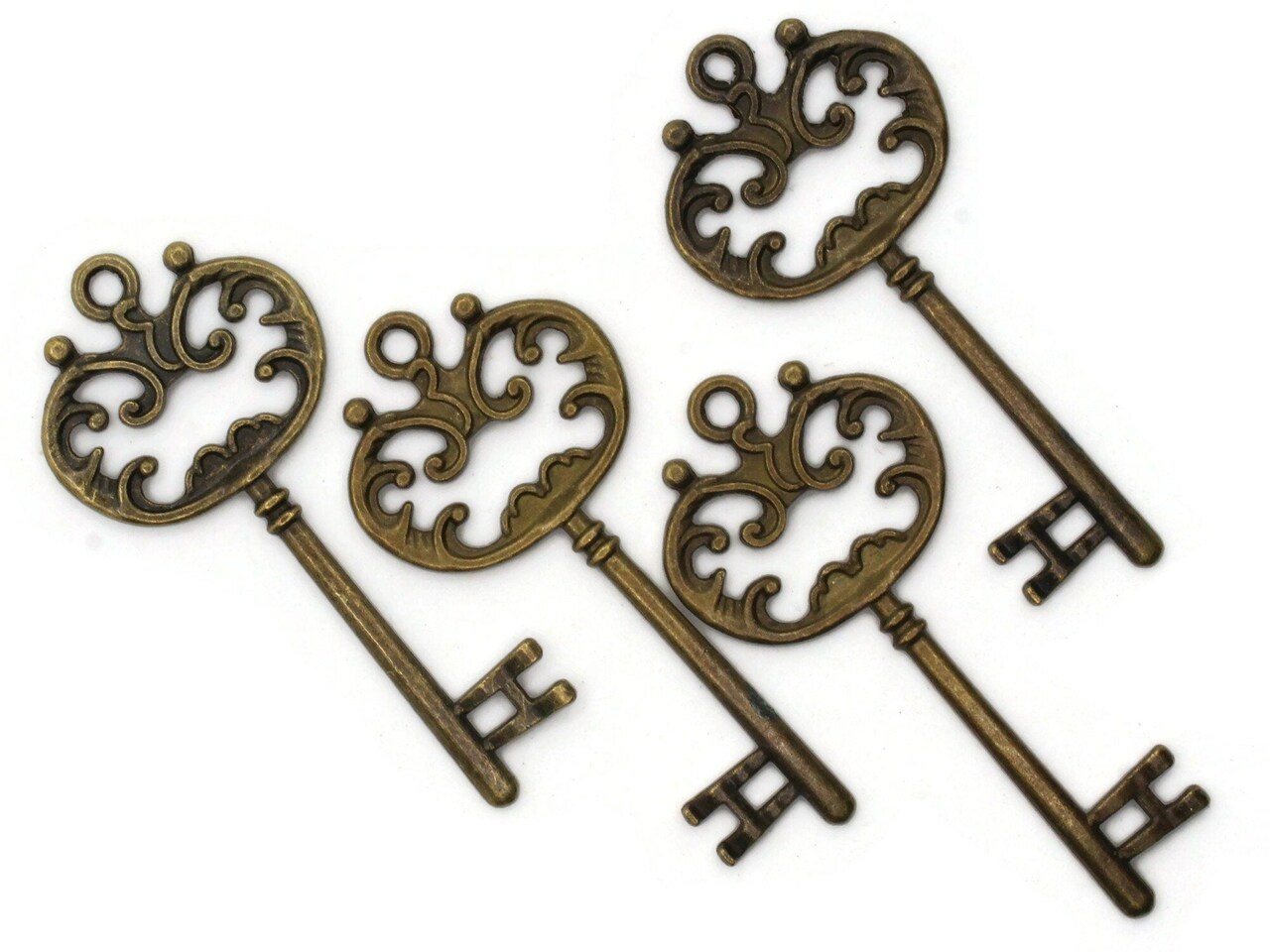 4 69mm Antique Bronze Ornate Metal Skeleton Key Charms